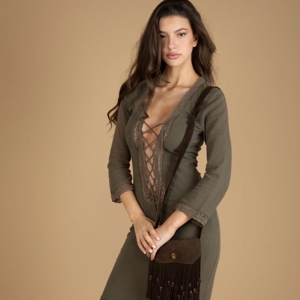 Golden Brown The Label Redwood Dress ~ Charcoal NWT Size Medium